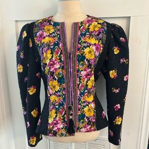 Vintage Black Floral Embroidered Blazer with Yellow & Pink Accents